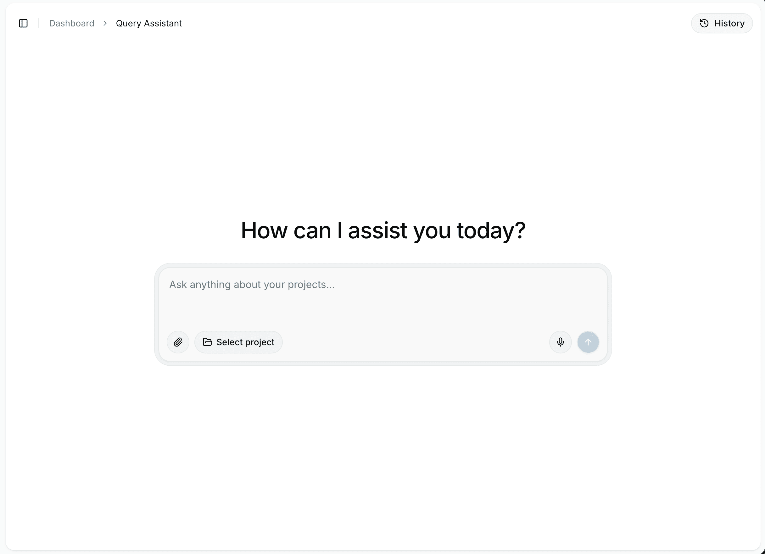 Query Assistant interface showing project-aware AI chat